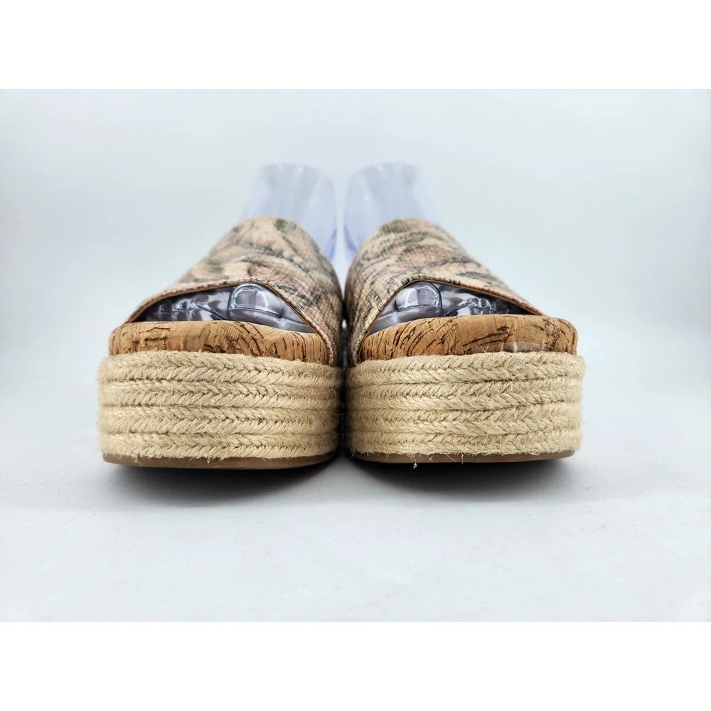 Sam Edelman Platform Espadrille Slide Sandals‎ Womens 8.5 Tan Palm Tree Print